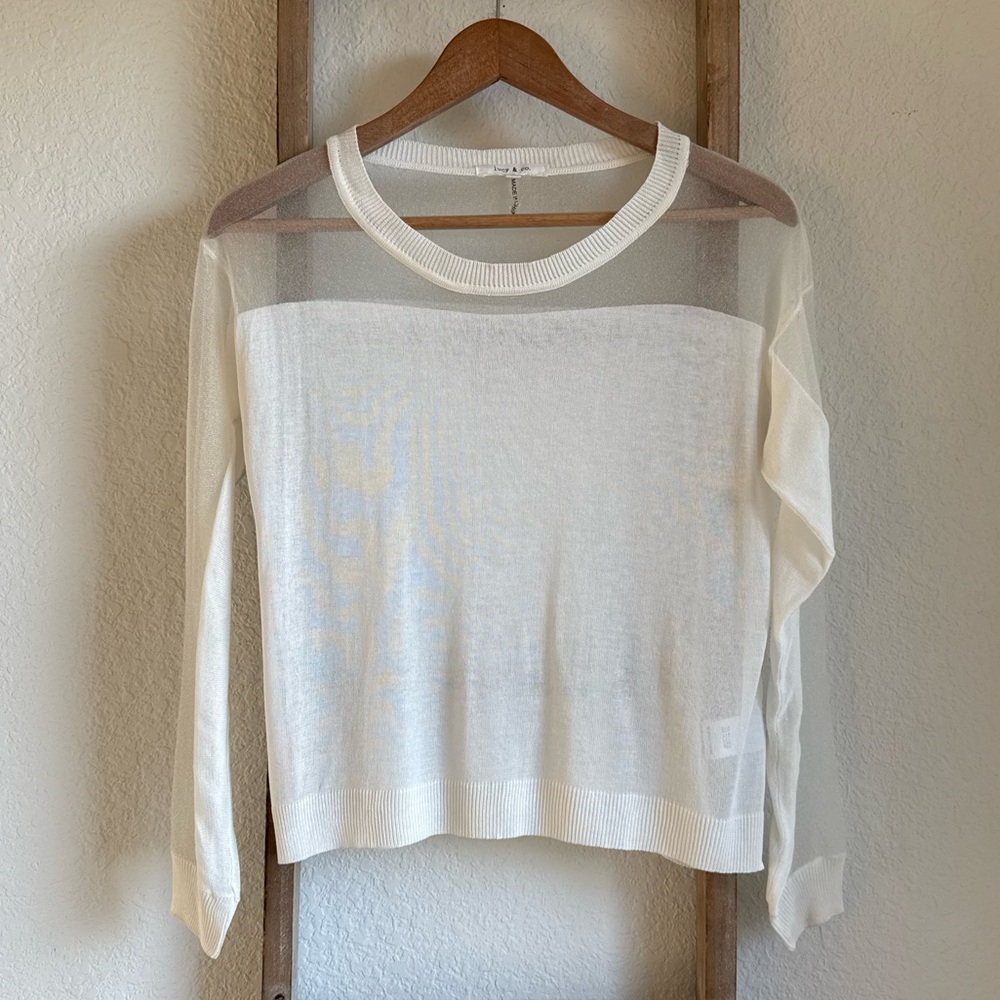 Lucy & Co. White Sheer Panel Crewneck Sweater sz: Large